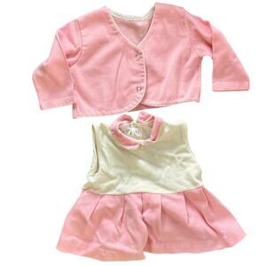 Vintage Cutler Knit Baby Dress W/ Jacket 2 Pc Girls 12 Month Pink & White Doll